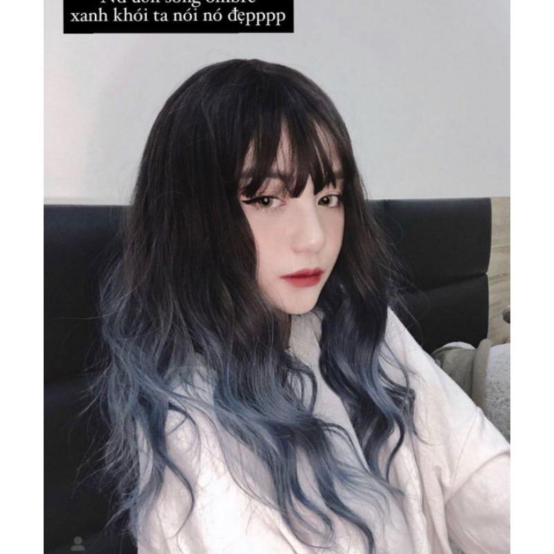 Tóc giả nguyên đầu ️️  ️ NGUYÊN đầu xù lỡ omber xanh