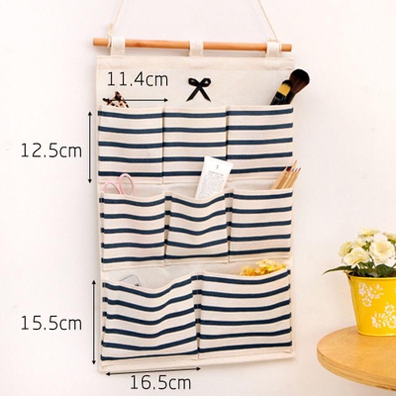 Túi treo tường 8 ngăn tiện dụng decor phòng chống thấm nước - Túi vải Canvas đựng đồ 8 ngăn hoạ tiết sọc ngang