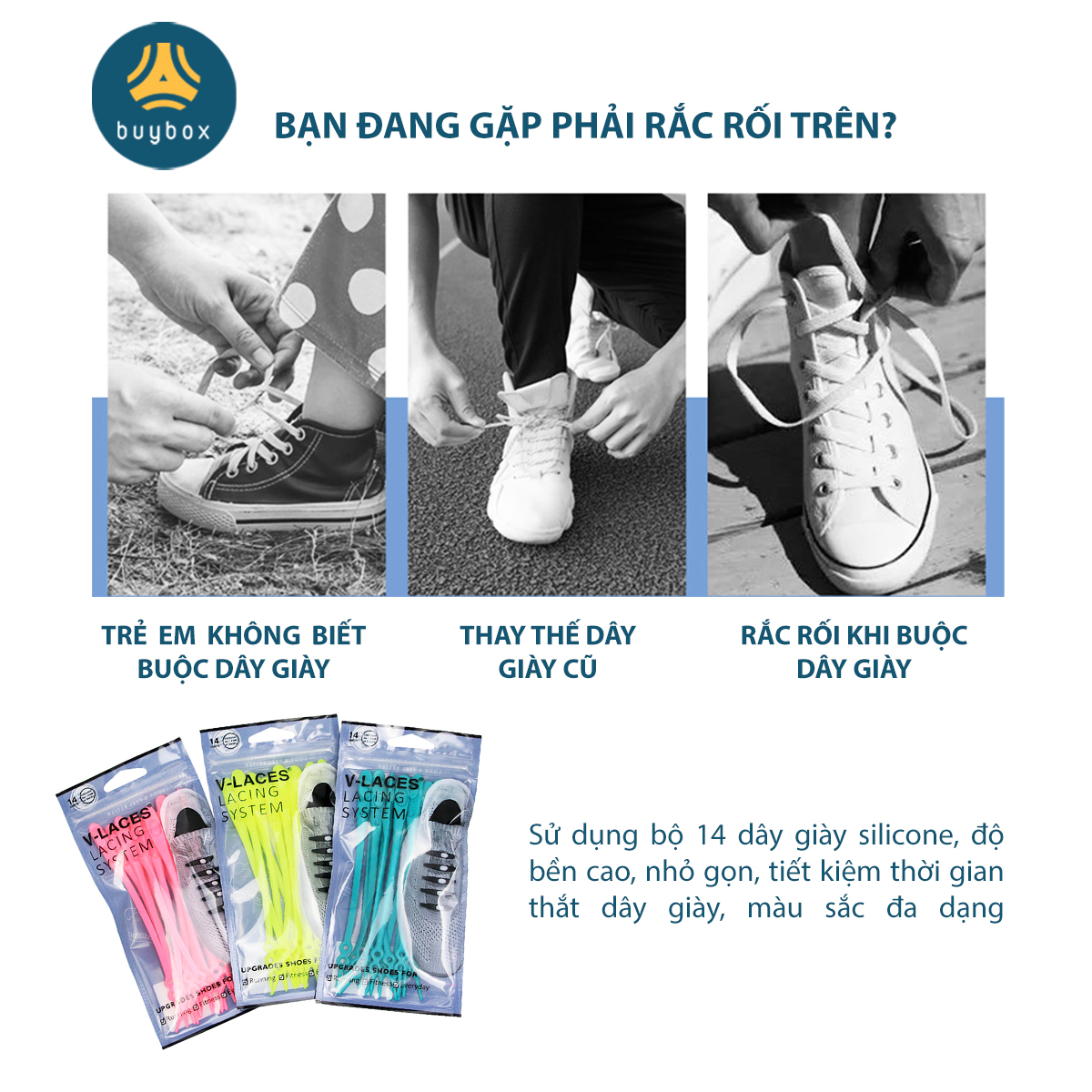 Bộ dây giày Silicone, độ bền cao, tiết kiệm thời gian thắt dây giày, màu sắc đa dạng, thời thượng - Buybox - BBPK351