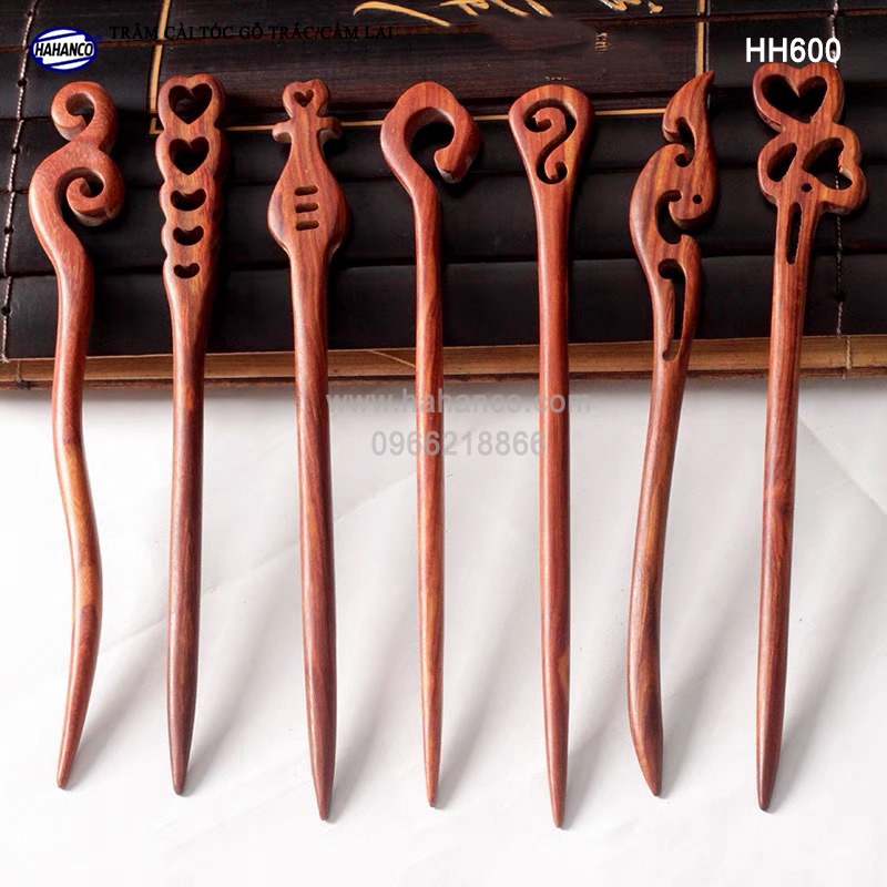 Trâm cài tóc bằng gỗ Cẩm Lai/Trắc HH600 - phong cách cổ trang, điêu khắc sang chảnh HOT TREND cho nữ - HAHANCO