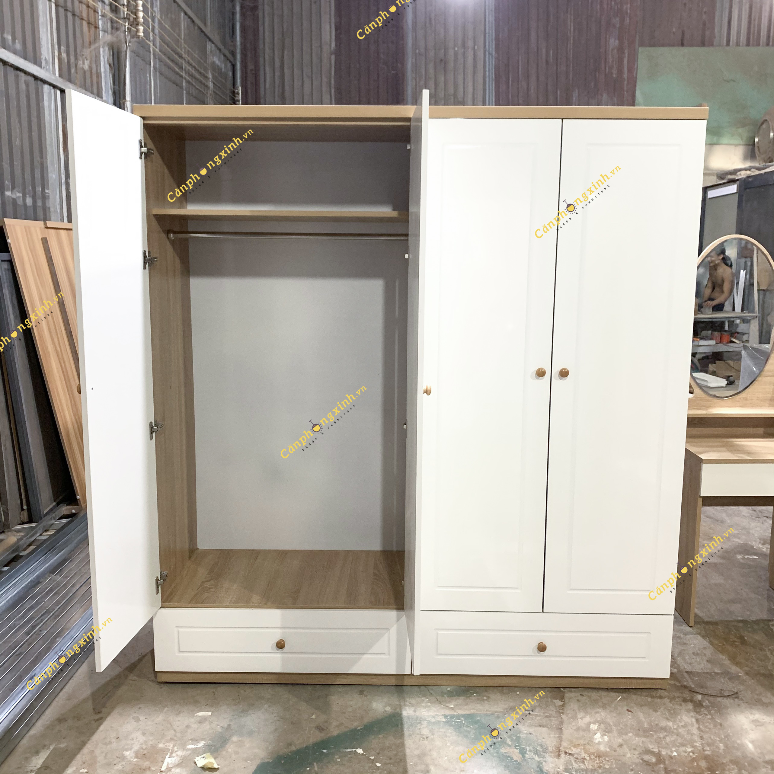 Tủ quần áo CPX-T32, tủ áo cánh sơn viền 2K có kệ hộc trang trí,gỗ cn MDF