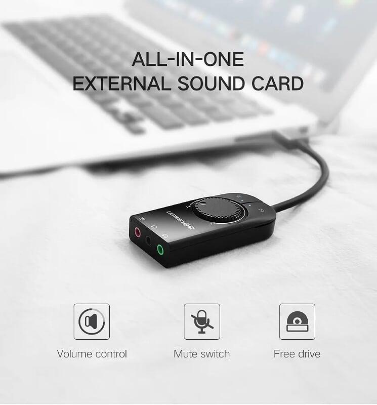 Ugreen UG50599CM129TK 1M Màu Đen USB External Stereo Sound Adapter - HÀNG CHÍNH HÃNG