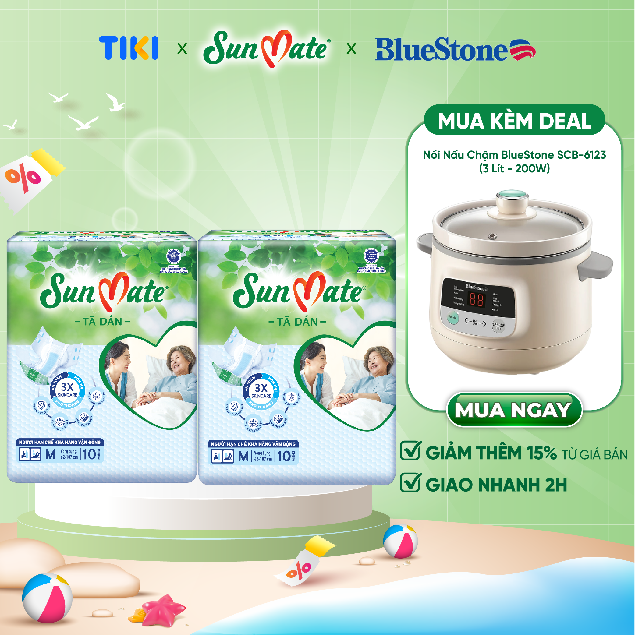Combo 2 Tã Dán Người Lớn SunMate G2 Size M10 (10 Miếng)