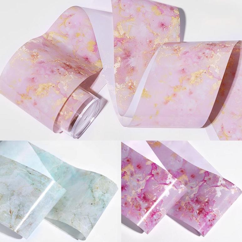 Foil dán móng họa tiết vân đá cẩm thạch hoa lá tự nhiên, decal sticker nail hoa văn cẩm thạch vân đá 3D 5D 4x100cm
