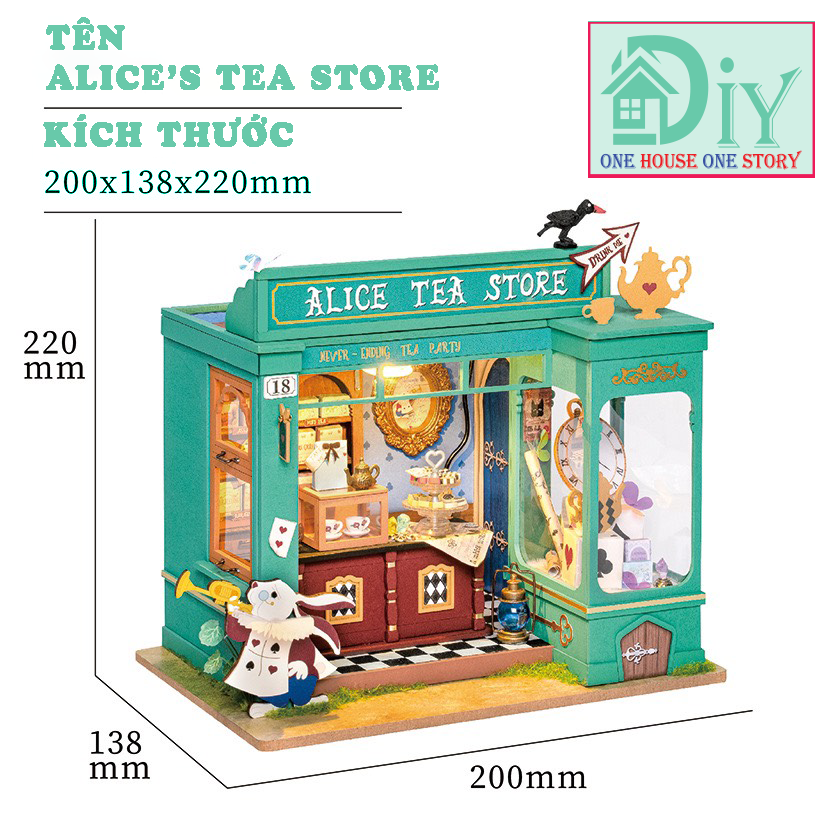 [Bản tiếng Anh]Mô hình nhà búp bê tự lắp ráp bằng gỗ 3D ALICE'S TEA STORE DIY- Quà tặng sinh nhật giáng sinh