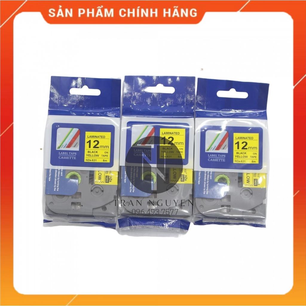 [Combo 5 hộp] Nhãn In Brother HZe-631 - Đen nền vàng 12mm x 8m - Hàng nhập khẩu