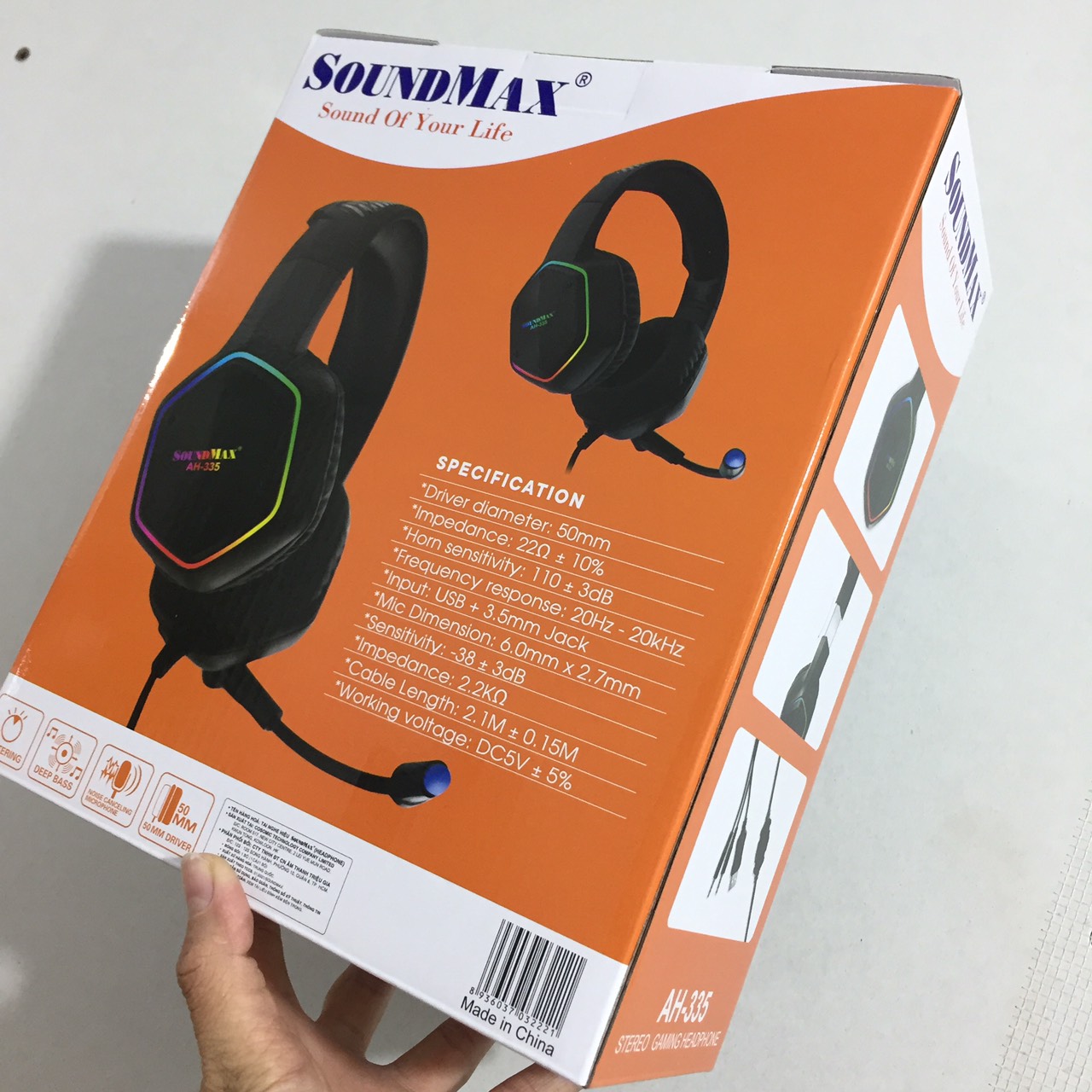 Tai nghe gaming chụp tai 2 chân 3.5mm đèn LED hiện đại SOUNDMAX AH-335 - Hàng chính hãng