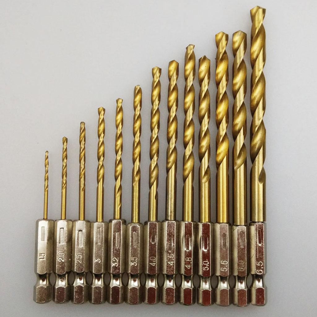 13Pcs High Speed Drill Bit Set HSS Steel Hex Shank 1.5-6.5mm Random Color