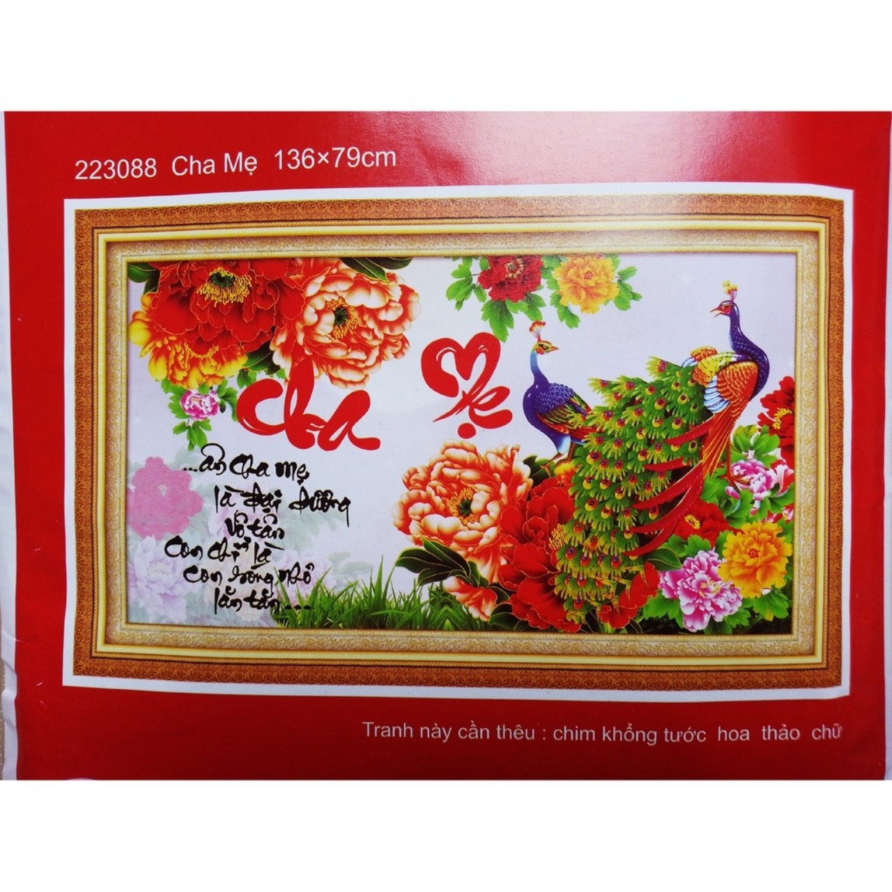 TRANH THÊU CHỮ THẬP CHA MẸ 136x79CM TỰ THÊU