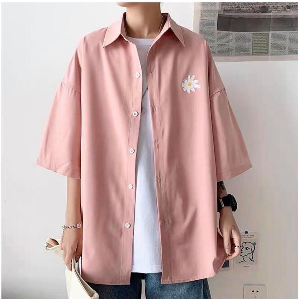 Áo sơ mi hoa cúc tay lỡ 3 màu Hồng, Xanh, Đen cho mùa hè năng động