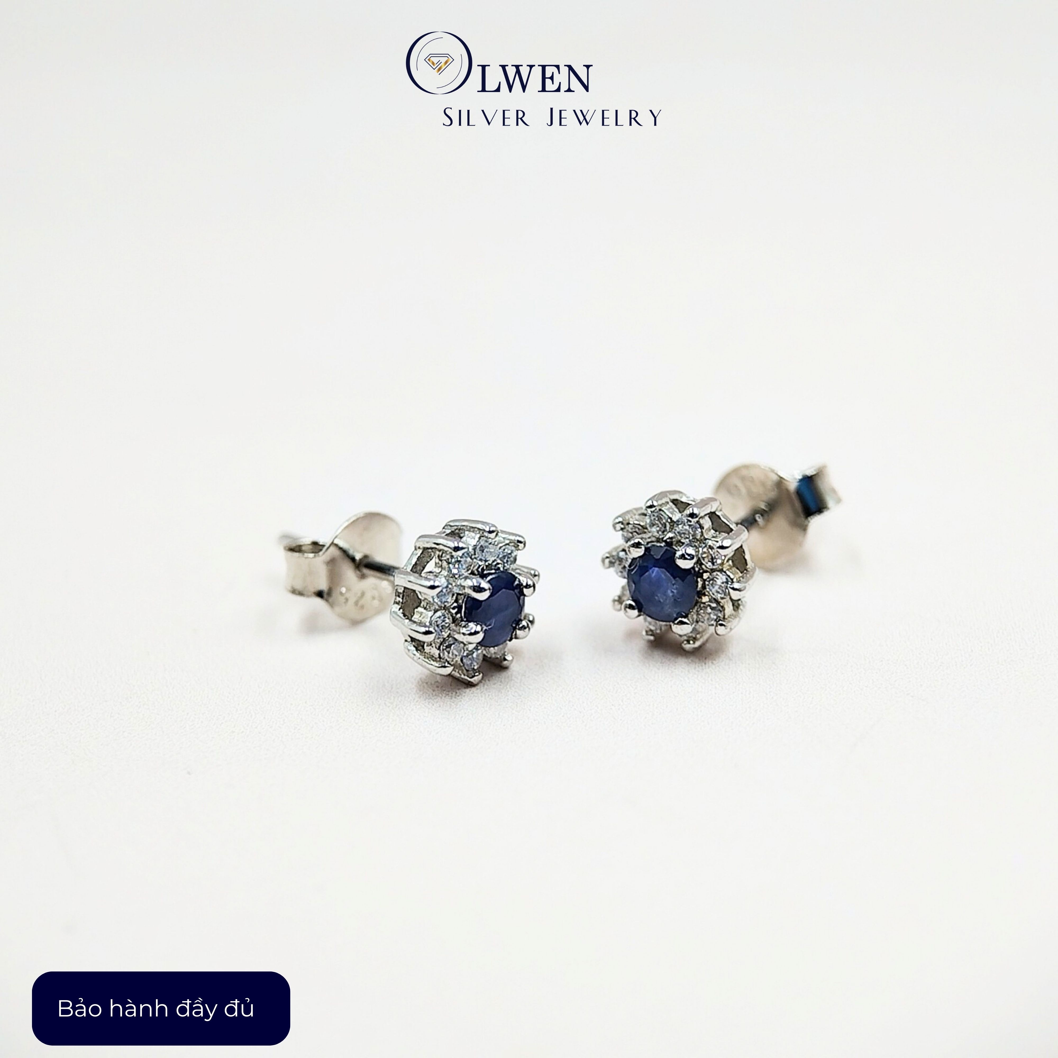 Đôi Bông Tai Nữ Bạc 925 Olwen Đính Đá Phong Thủy Sapphire