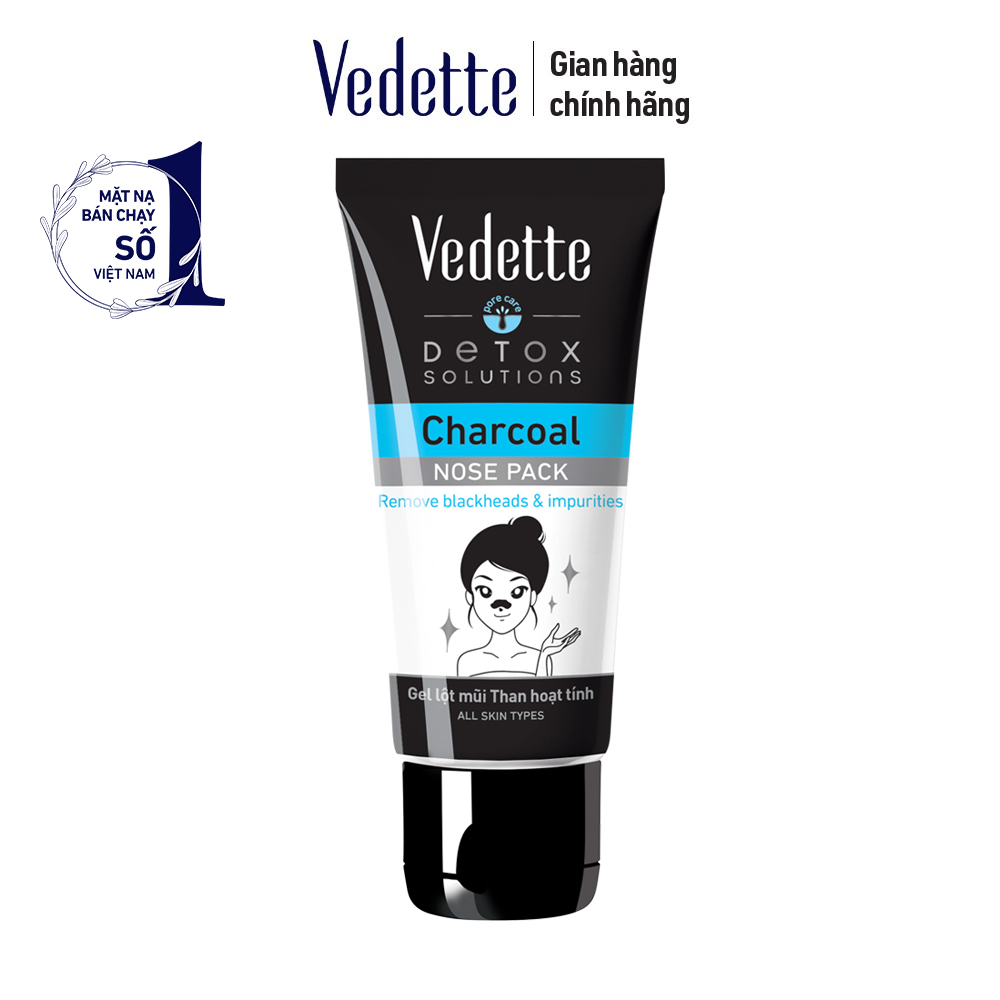 Gel lột mũi Vedette Pore care Detox Solutions Charcoal Nose Pack