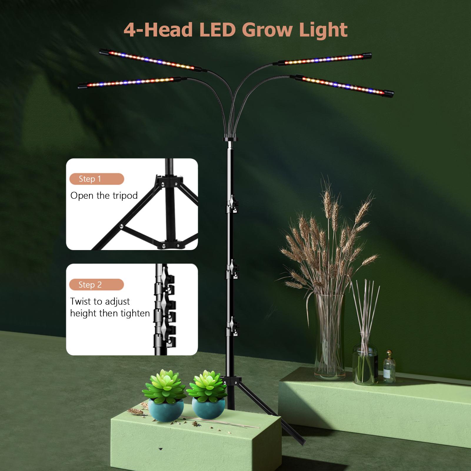 Đèn LED 4 đầu cho cây trồng, có 3 chế độ, 9 cấp độ điều chỉnh sáng cho cây phát triển