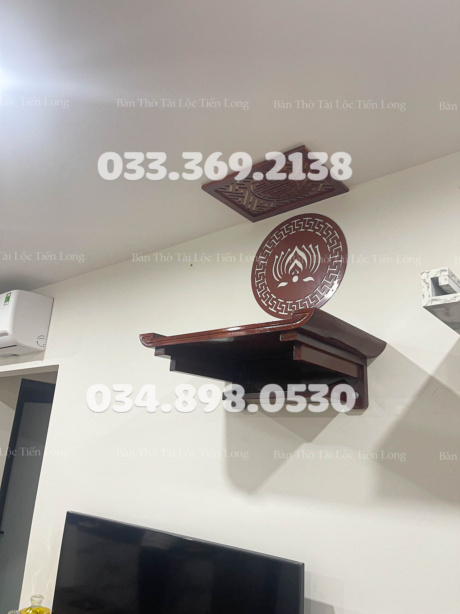 Bàn thờ treo gỗ sồi 69cm full bộ 3 món