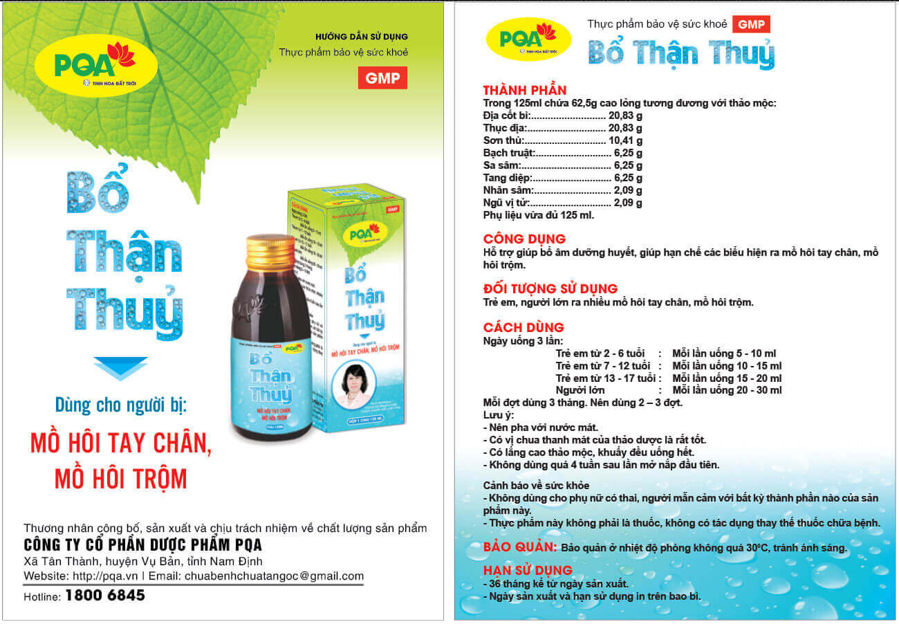 Bổ Thận Thủy PQA Hỗ Trợ Bổ Âm Dưỡng Huyết, Hạn Chế Tiết Mồ Hôi Tay Chân, Mồ Hôi Trộm Hộp 125ml