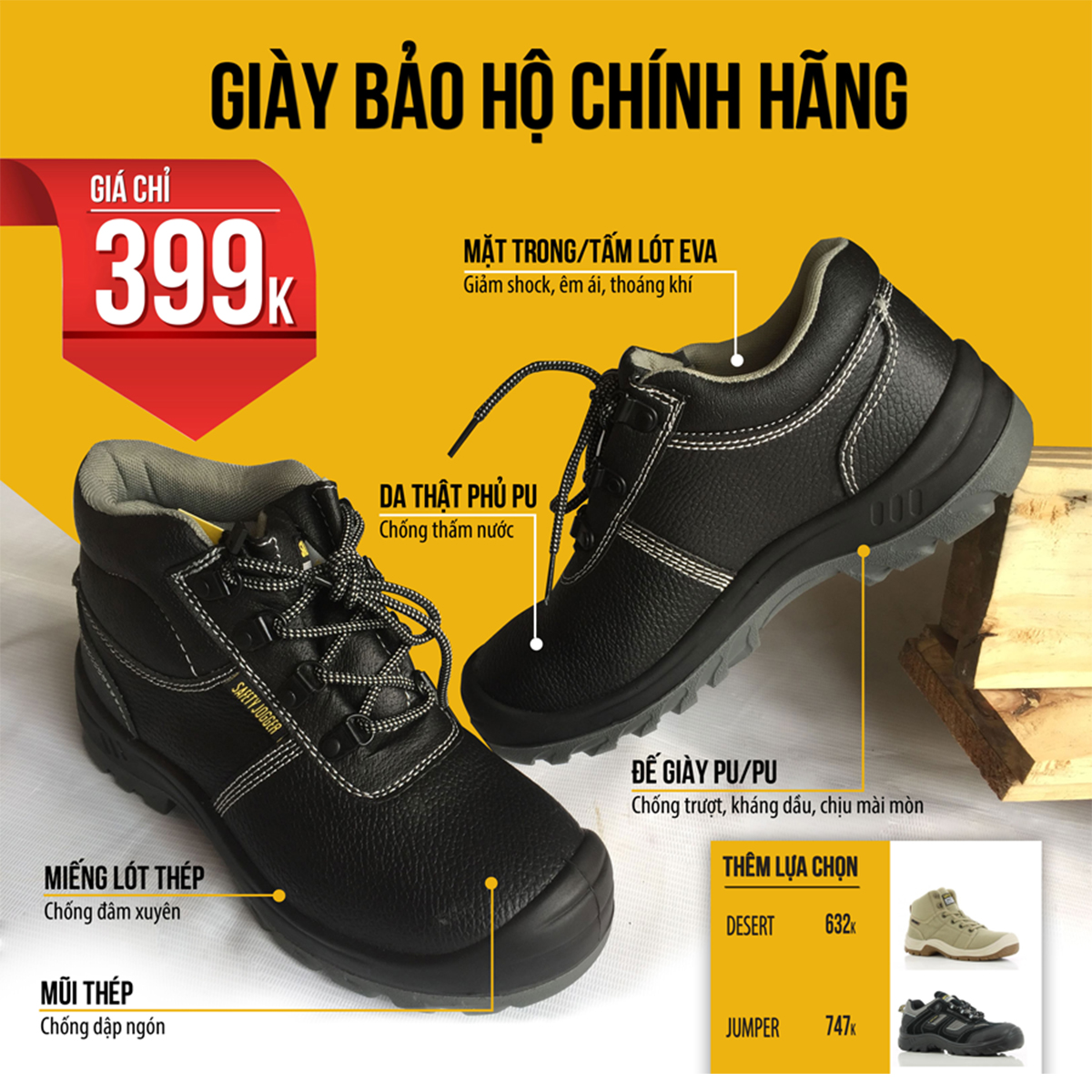 Giày bảo hộ lao động nam Jogger Bestrun S3 da bò, chống đinh/ nước/ trượt Giày công trình, nhà máy, form thể thao- XSAFE