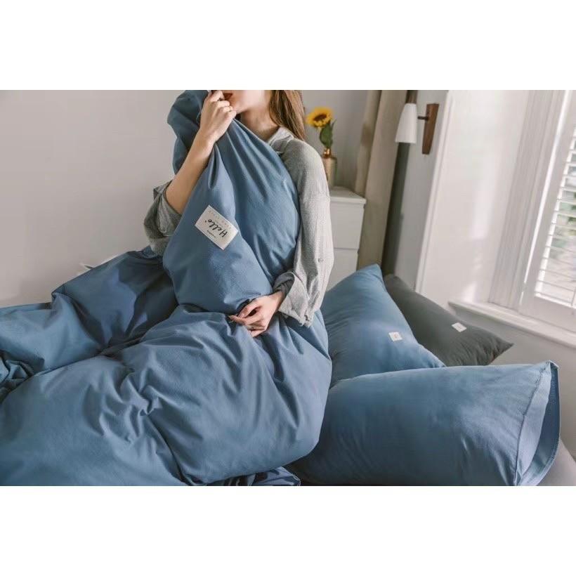 Bộ Chăn Ga Gối Cotton Đũi - Xanh Nước Biển
