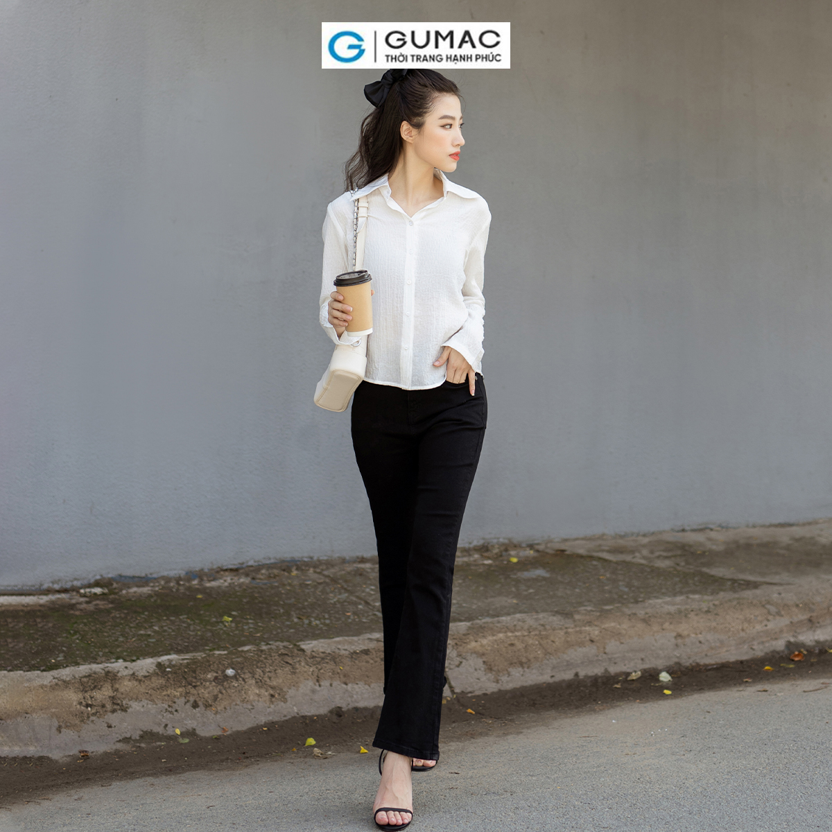 Áo sơ mi nữ tay dài không nhăn kiểu nhún eo thanh lịch thời trang GUMAC AD07019