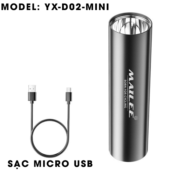 Đèn Pin Led Mini MAILEE D02-mini cho xe đạp Có Sạc USB bóng Led XPE 3W 350lumens (không zoom) nhỏ gọn bỏ túi (không kèm chân đế)