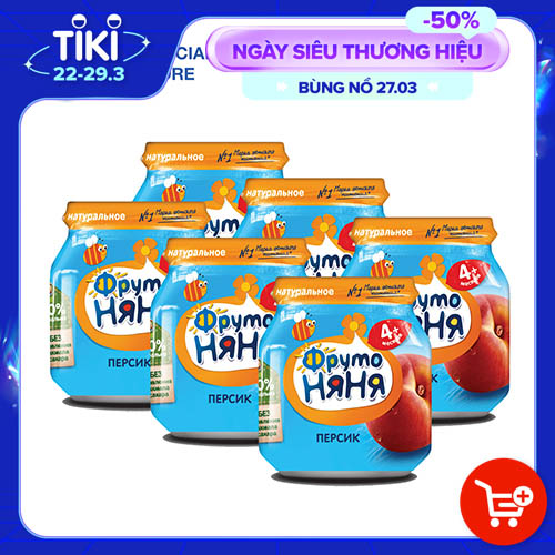 Combo 6 lọ Trái cây nghiền vị đào Fruto Nyanya 100g/lọ