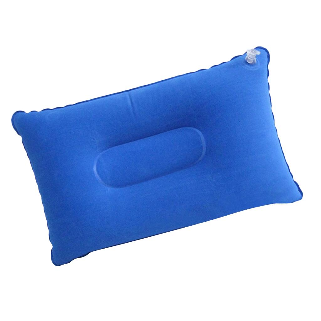 2xInflatable Pillow Travel Air Cushion Camping Car Beach Head Rest Support 43x27cm Blue