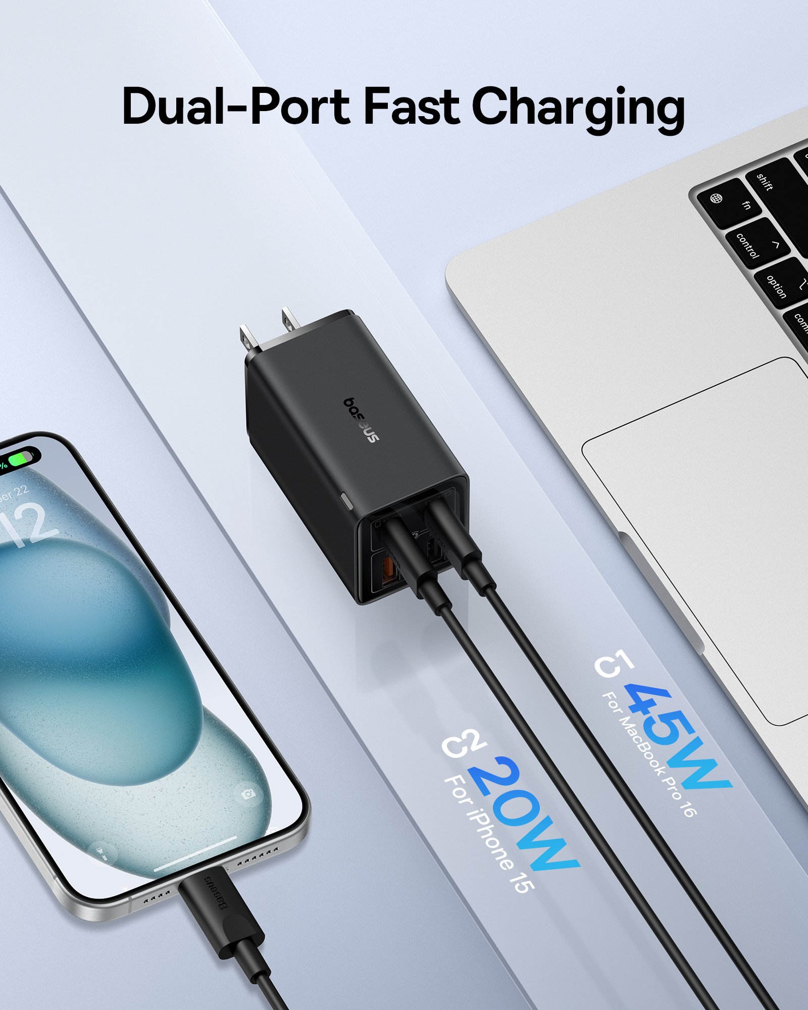 Củ Sạc Nhanh Cho I-Phone, LapTop Baseus 65w GaN6 Pro Quick Charger 2C + 2U Tặng Cáp 100w 1m - Hàng chính hãng