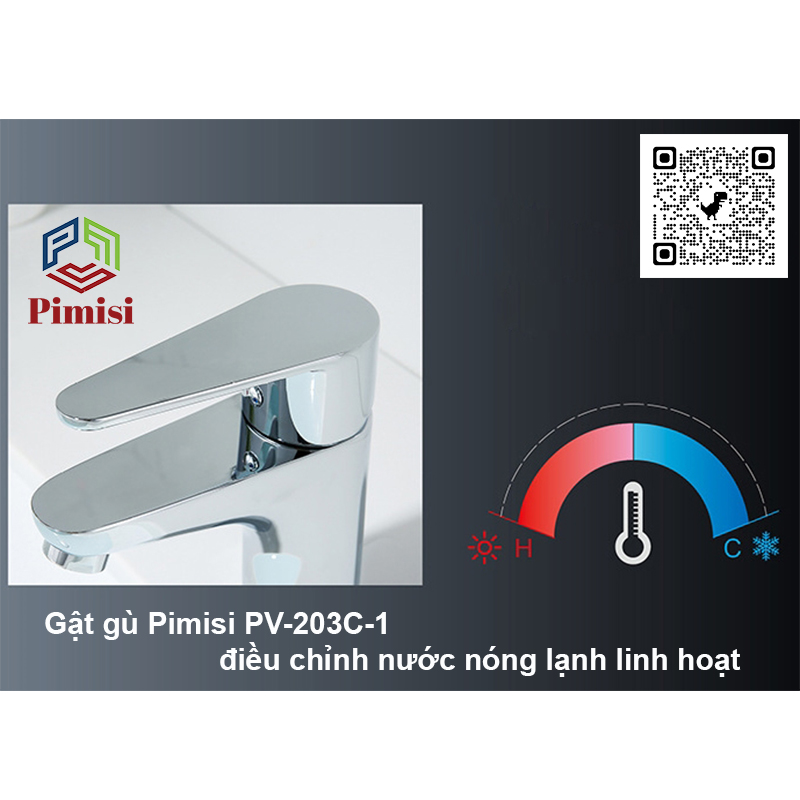 Vòi Lavabo Nóng Lạnh Pimisi PV-203C-1 Đồng Thau Mạ Xi Sáng Bóng, Dùng Cho Chậu Rửa Mặt 1 Lỗ Ở Phòng Tắm - Điều Chỉnh Nước Bằng Gật Gù Gắn Trên Bồn Chậu Rửa Treo Tường Hay Chậu Mặt Bàn Đá, Với Đầy Đủ Phụ Kiện Xi Phông Và Dây Cấp Nước | Hàng Chính Hãng