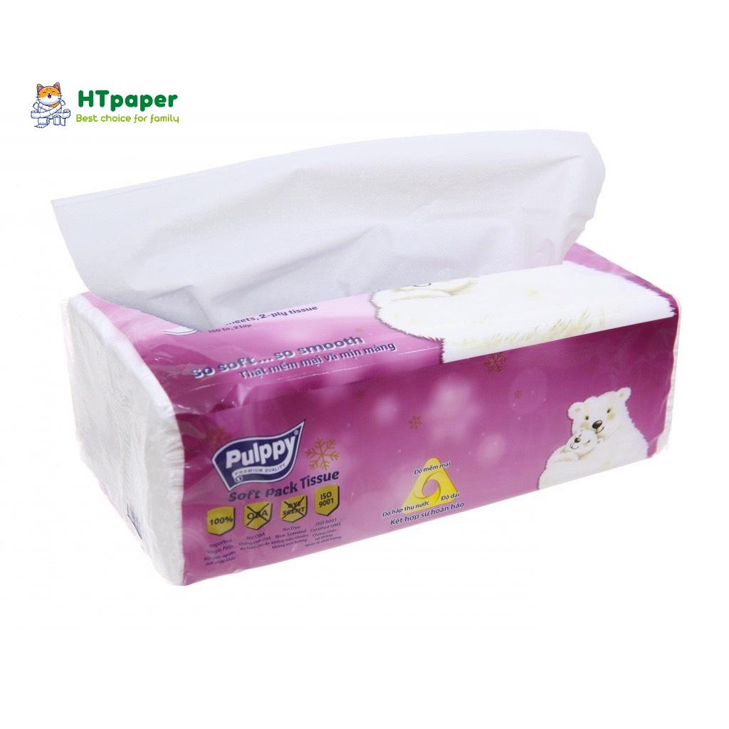 Khăn giấy lụa, Khăn giấy rút Pulppy Gấu Trắng lốc 3 gói 18 tờ x 2 lớp siêu mềm mịn an toàn cho bé
