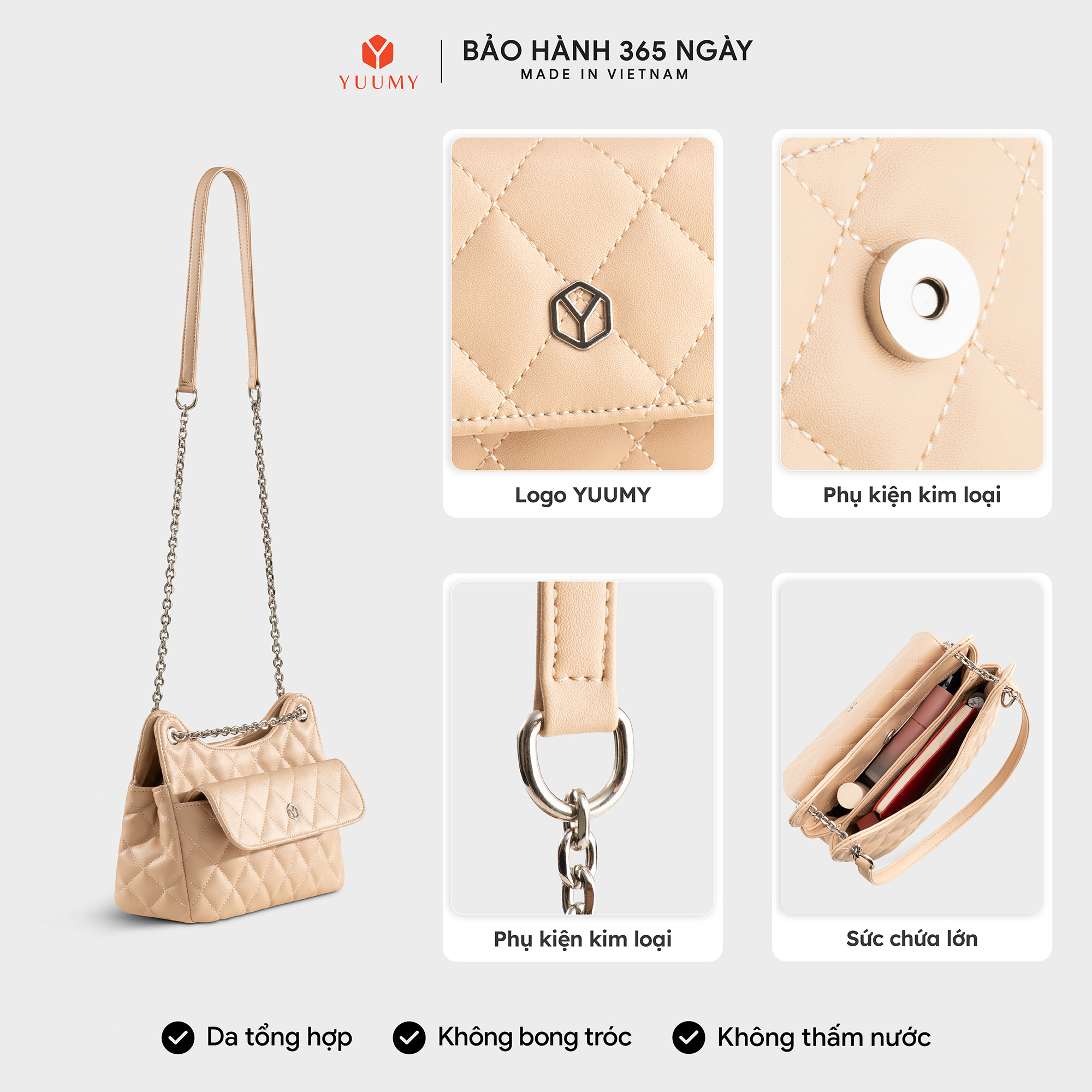 Túi Yuumy ( Thời trang nữ da chần bông phối dây xích size 24 - Túi đeo chéo da Seasand YN241 )