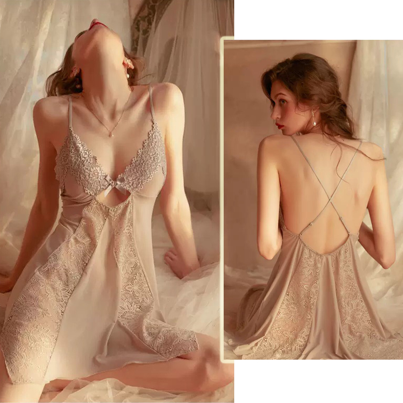 Đồ ngủ nữ chéo lưng sexy gợi cảm P27 - Váy ngủ nữ xuyên thấu 2 dây - Đầm ngủ nữ 2 dây chéo lưng quyến rũ