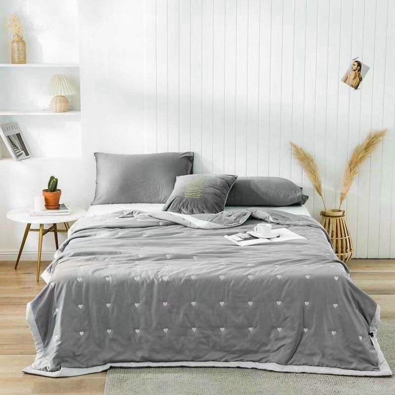 Set Chăn Ga Gối Lụa TenCel 60s Hàng Nhập Khẩu Cao Cấp 4 Món thêu tim Chăn Trần Sẵn Mền Mại Thoáng Khí