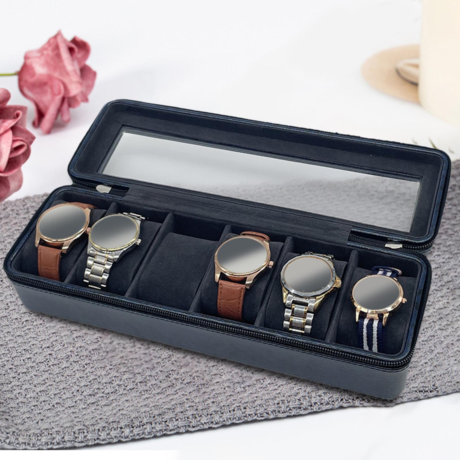 Watch Box Fits All Wristwatches 6 Slot Jewelry Storage for Men and Women