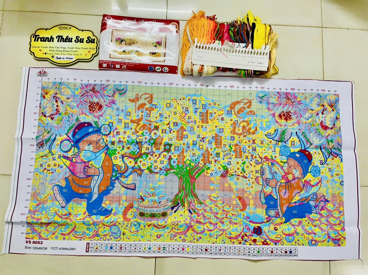 Tranh thêu kín Tấn tài tấn lộc vs8053, kích thước 120 x 65 cm