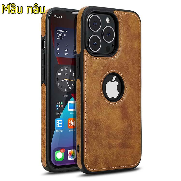 Ốp lưng da dành cho iPhone 13 pro max chống sốc hở lô gô táo