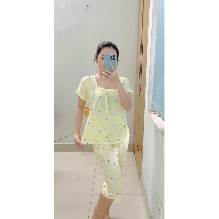 Đồ Bộ Tole Chất Lanh Cổ Vuông Nhúng/Quần Lửng Dễ Thương Xinh Xắn