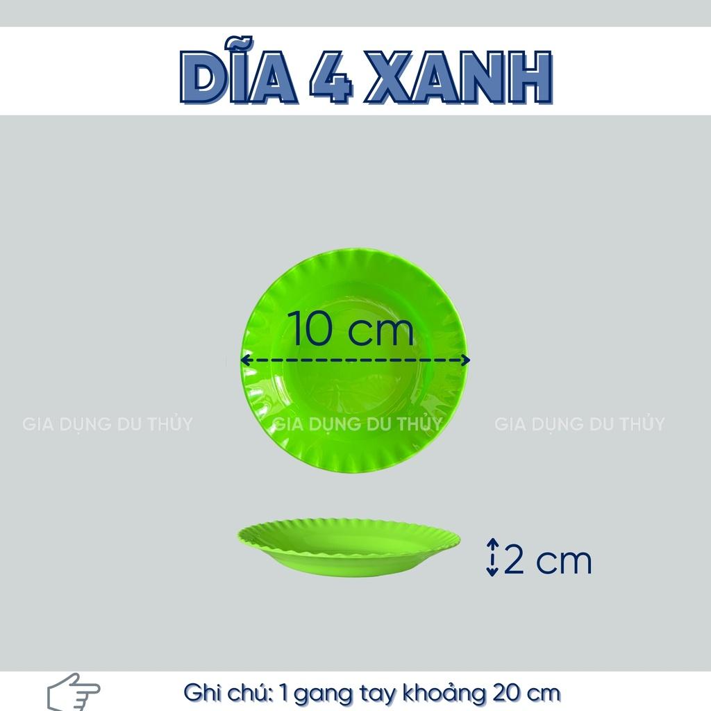 Dĩa nhựa tròn đường kính 10 - 25 cm không nứt vỡ màu xanh, trắng viền lượn sóng đẹp mắt, bền bỉ hàng đẹp