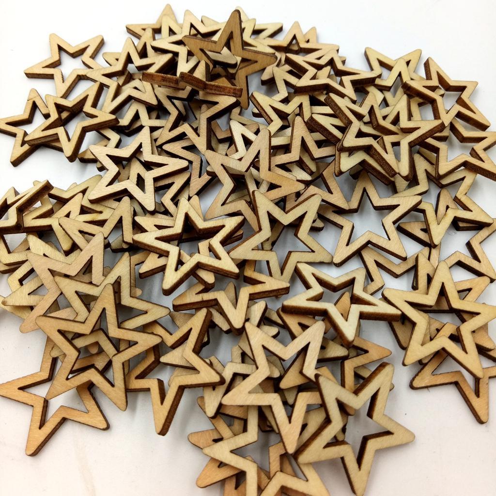 150x MIXED 20MM 30MM NATURAL STAR WOODEN DECOR CARD MAKING SCRAPBOOKING DIY