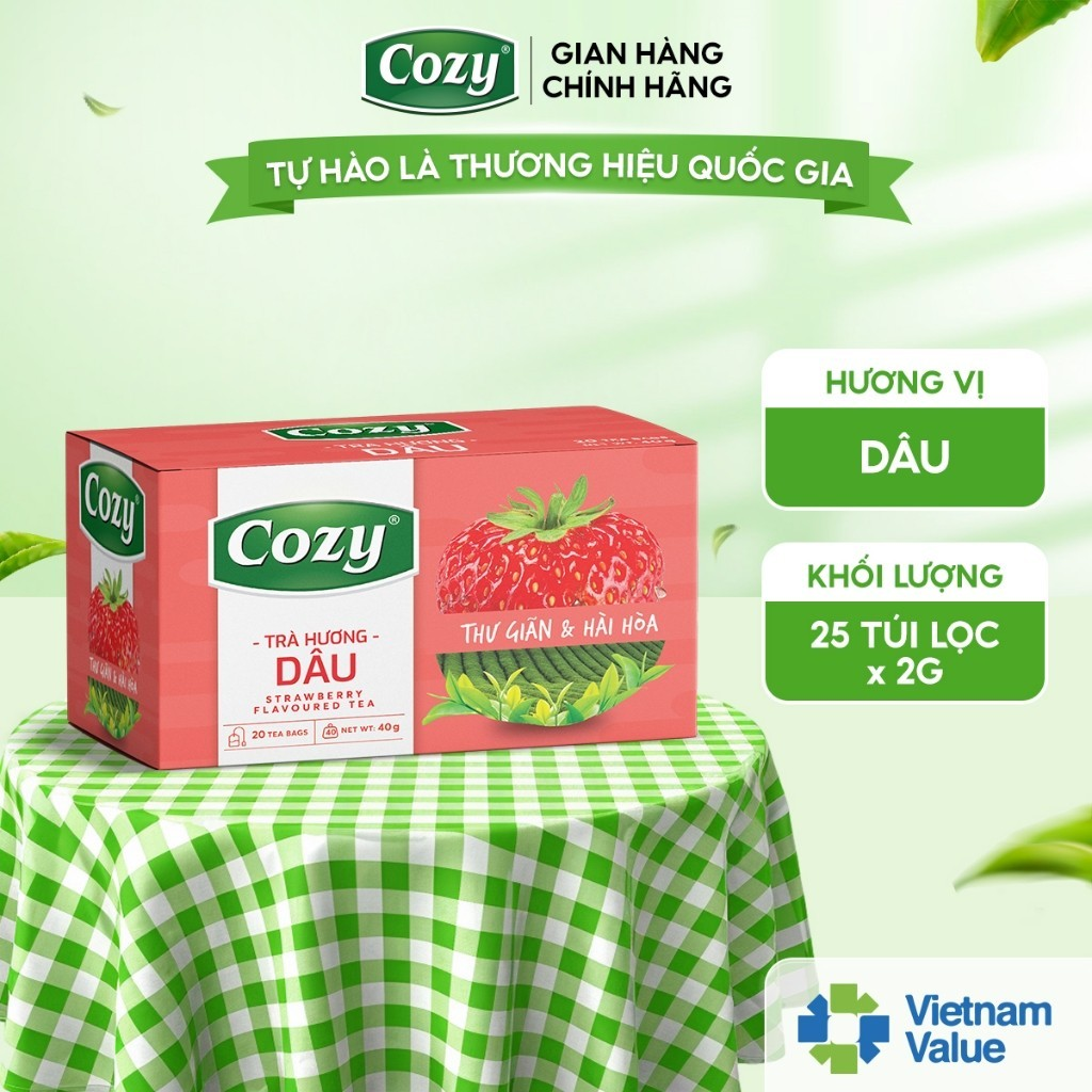 Cozy Trà Cozy túi lọc Hương Dâu 25 túi x 2g Hộp
