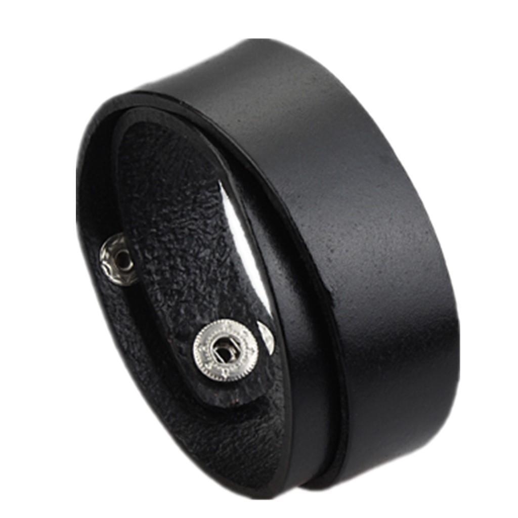 Novelty Creative PU Leather Double Circle Double Buckles Bracelet Black