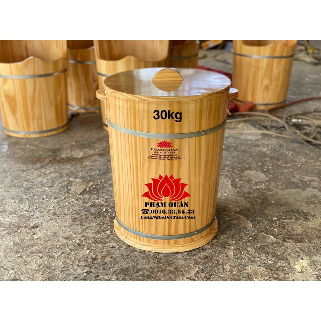 thùng đựng gạo gỗ thông 20kg, thùng gỗ đựng gạo phong thuỷ 20kg