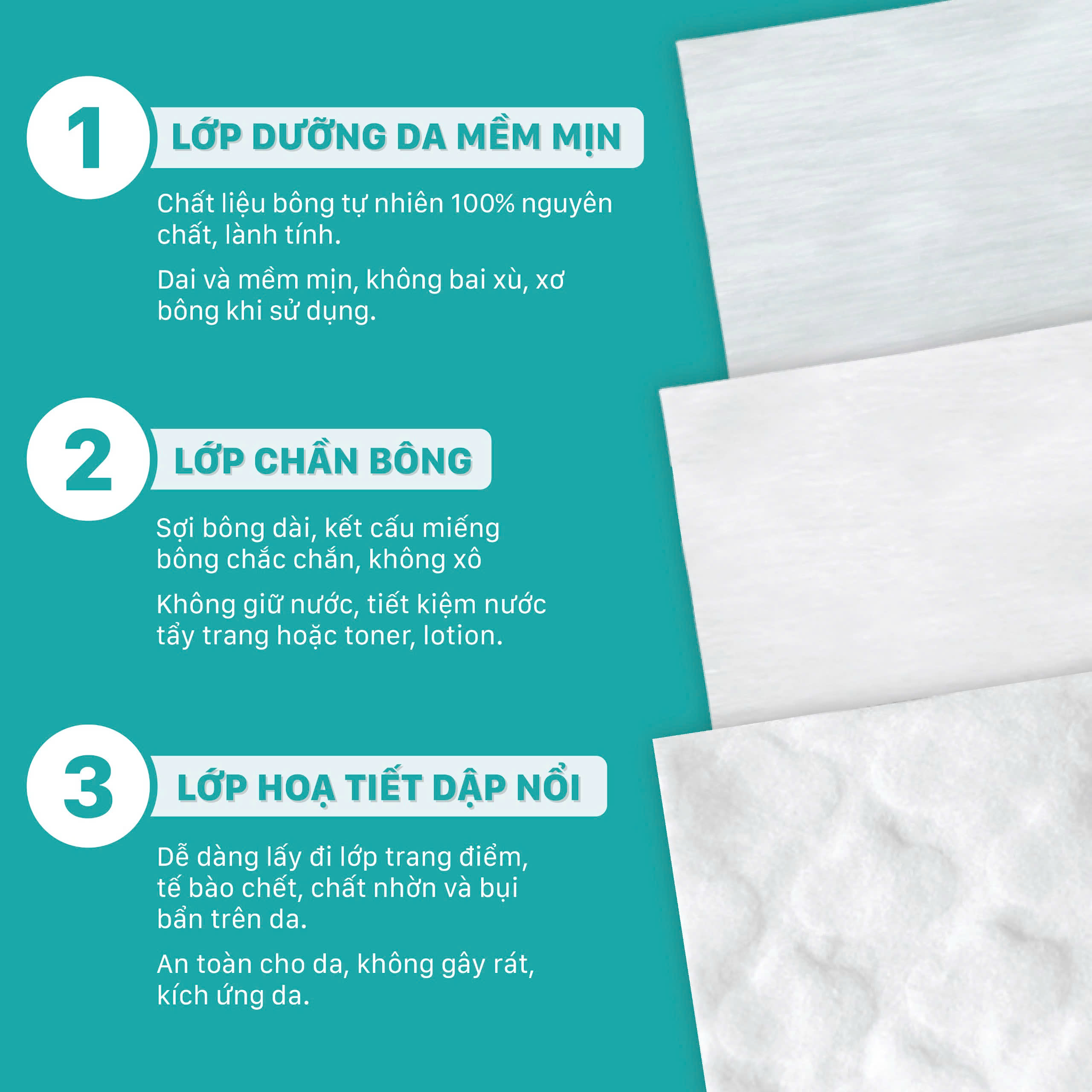 Bông Tẩy Trang Vuông NIVA  Túi 210 Miếng Cotton Pads Cao Cấp CV3 Bản Cải Tiến Bông Thiên Nhiên Thuần Khiết
