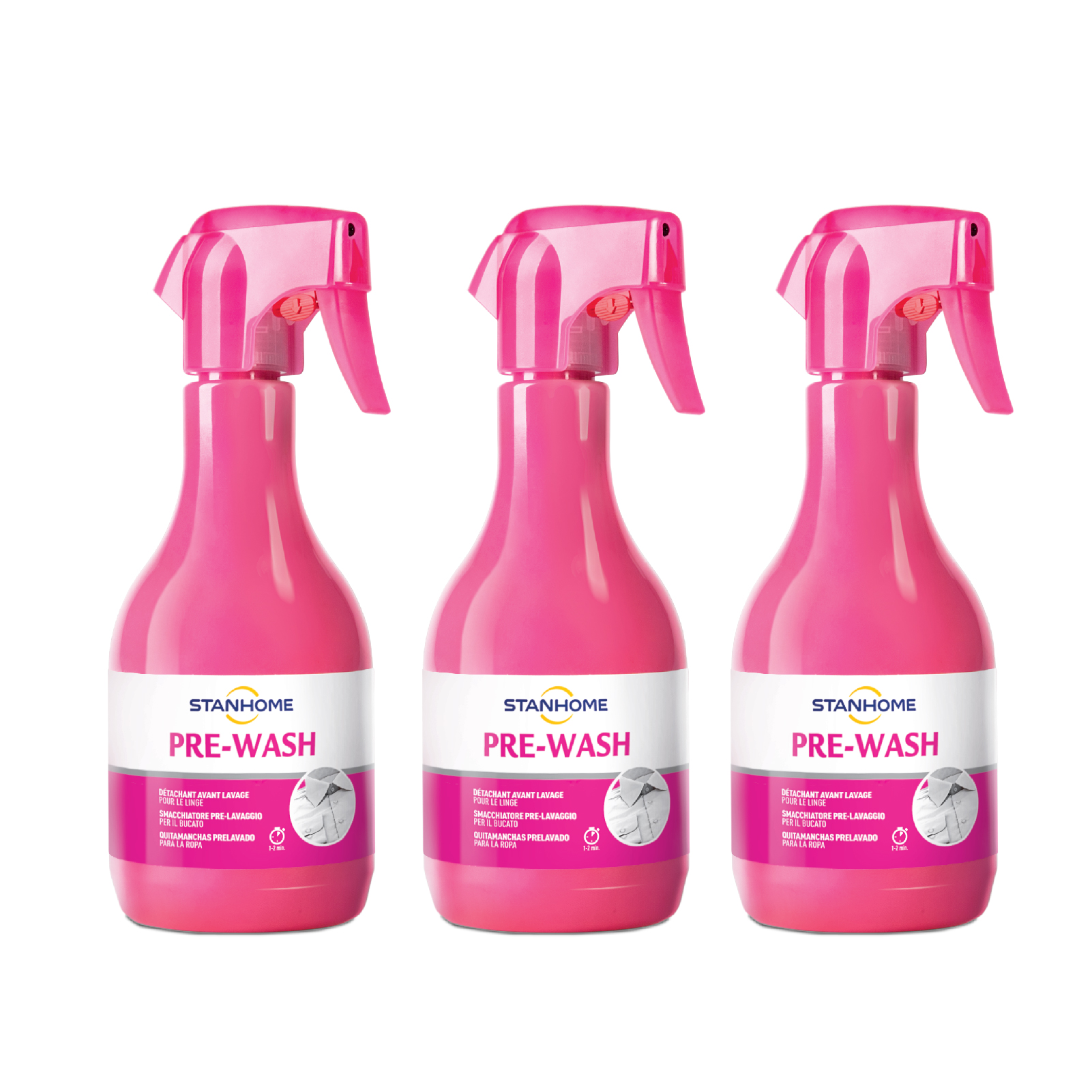 Set 3 chai 1 vòi Xịt xử lý vết bẩn trước khi giặt Stanhome Pre Wash Ecolabel 500ml/chai- mẫu mới