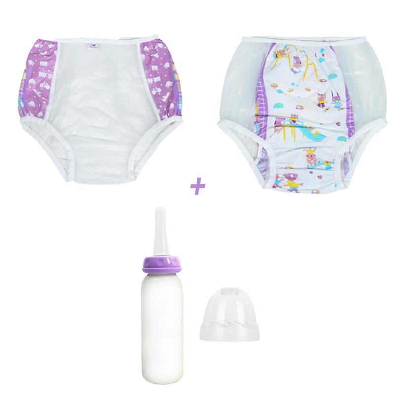 3 ABDL Miếng Tã Quần Tím Bán In Hình Quần Lót Nhựa Pvc Có Thể Tái Sử Dụng Quần Lót Onesize Nữ Quần Lót Ddlg Trưởng Thành Bình Sữa bộ