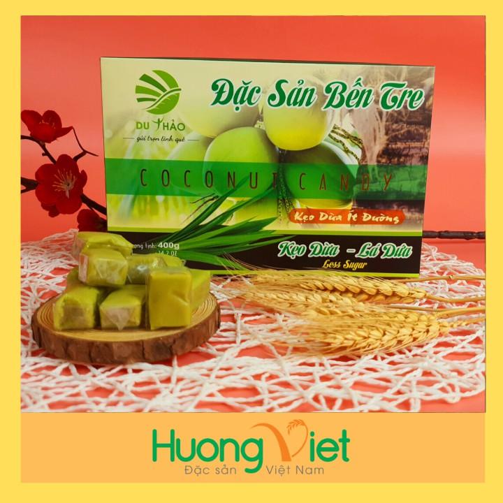 Đặc Sản Bến Tre - Kẹo Dừa Lá Dứa Ít Đường Du Thảo 400G, Kẹo Dừa Bến Tre, Kẹo Dừa Ít Ngọt