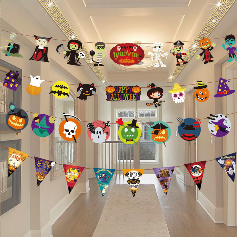 Dây treo Halloween trang trí cảnh bố trí đạo cụ thư treo dải đầu ma nhện bí ngô
