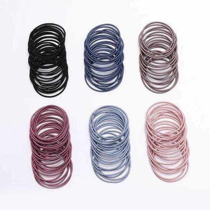 Túi 100 chun buộc tóc nhiều màu đựng túi zip