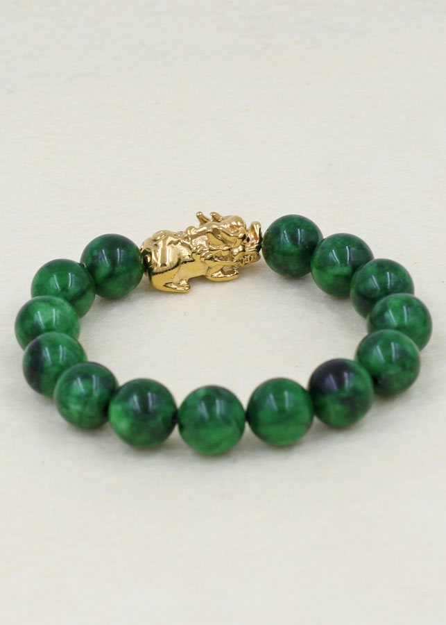 Vòng đeo tay Tỳ hưu inox vàng - Chuỗi tay đá cẩm thạch đông ninh 12 ly VCTDNTHV12