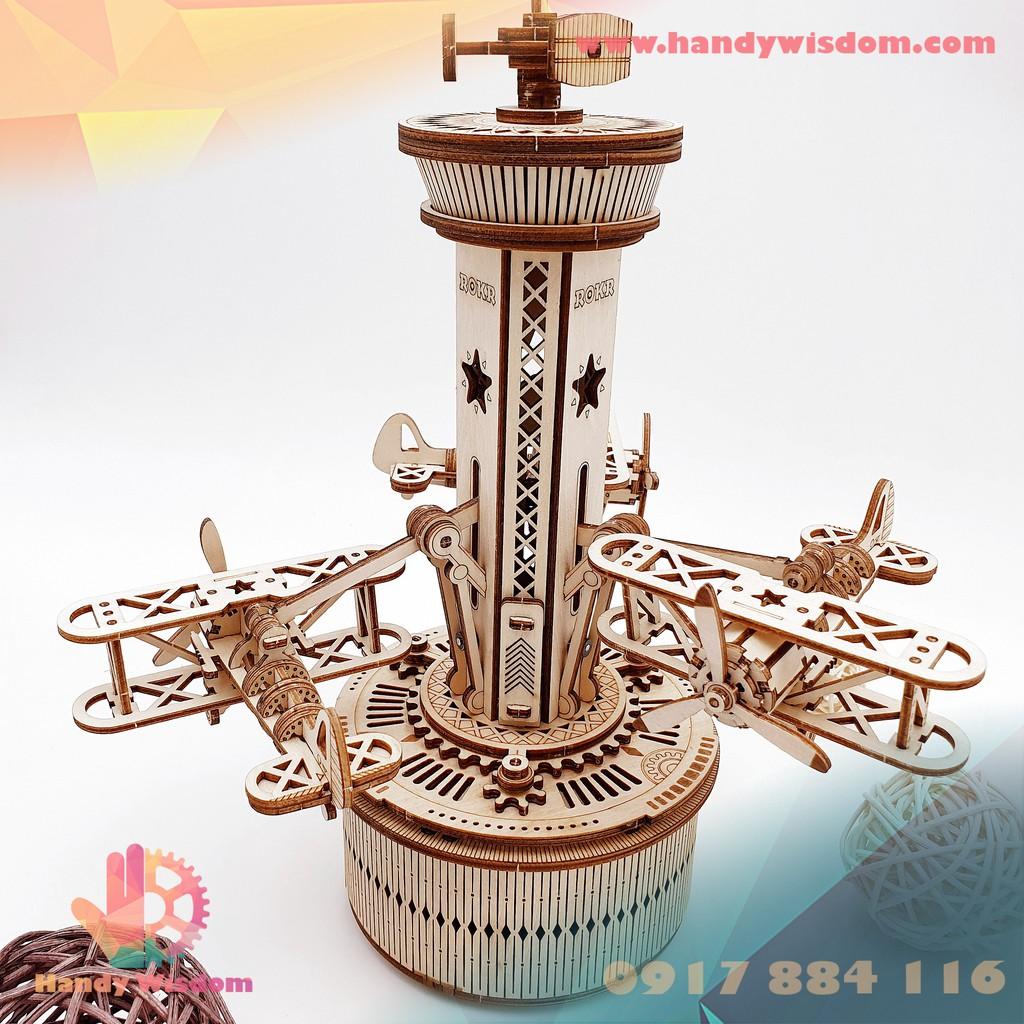 Mô hình hộp nhạc gỗ - Tháp không lưu - Robotime Air Control Tower AMK41