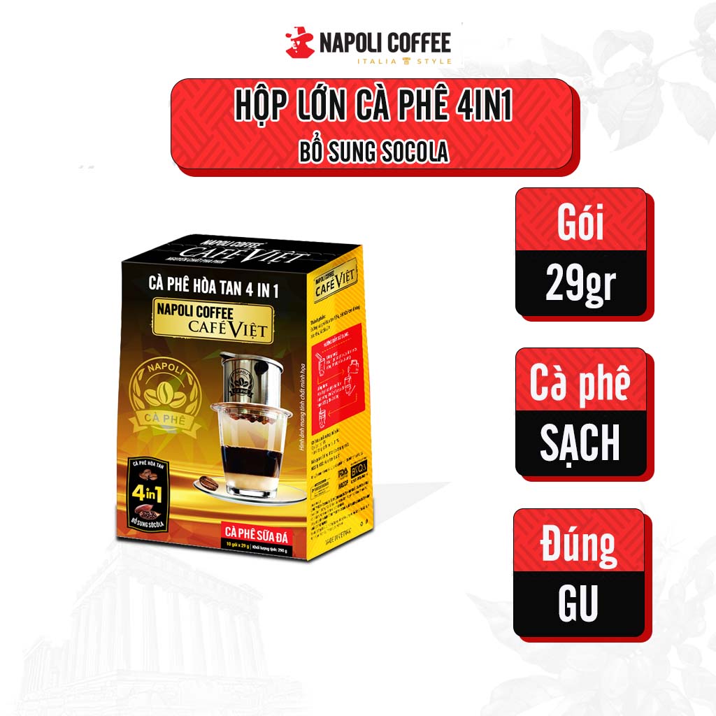 COMBO Đặc Biệt 3 Hộp Cà Phê Đen &amp; Sữa &amp; Socola Napoli Coffee - Cafe Hoà Tan 2in1 - 3in1 - 4in1 - Cà Phê SẠCH