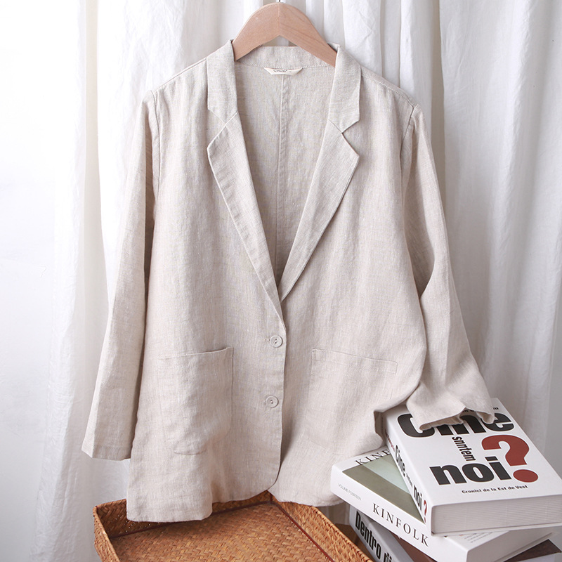 Áo blazer nữ Đũi Việt,Chất Linen Cao Cấp, Hàng 1 lớp, 2 Túi, 2 Cúc